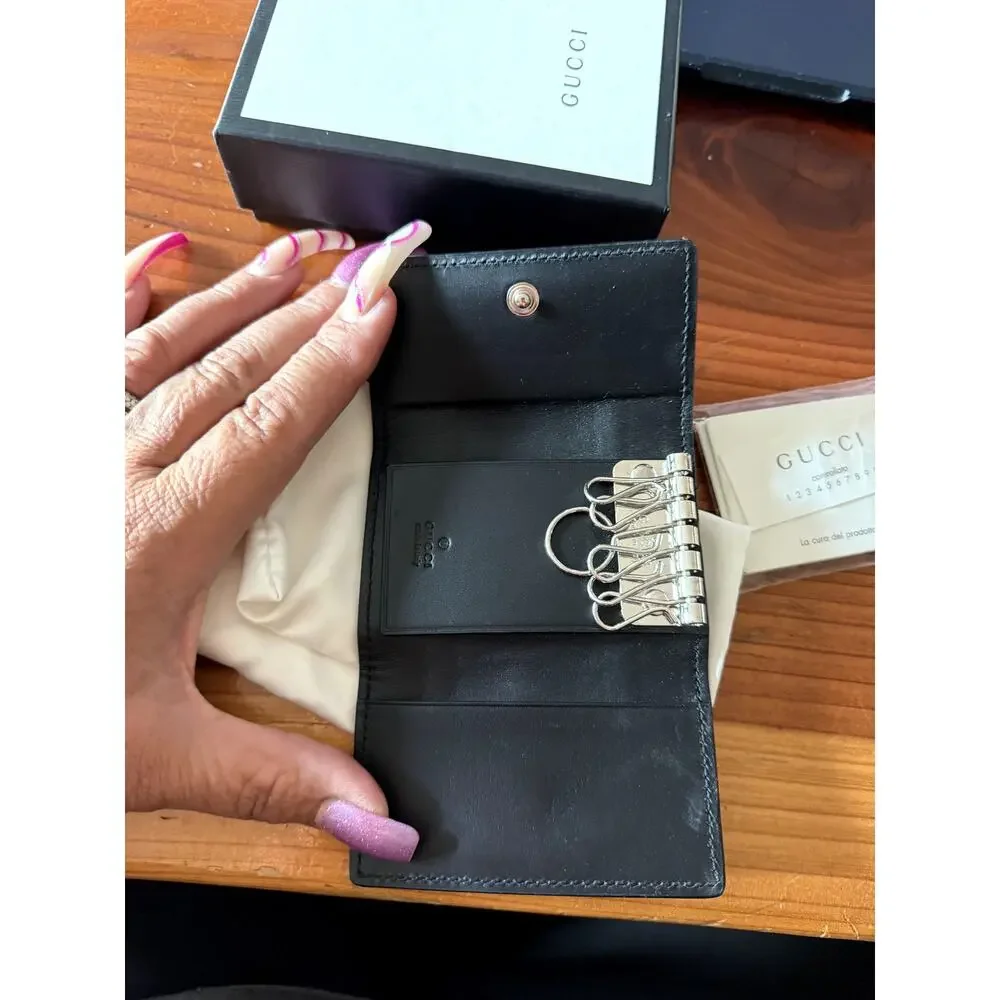 Gucci Black GG Canvas Key & Card Holder with Red Web Stripe full inclusion